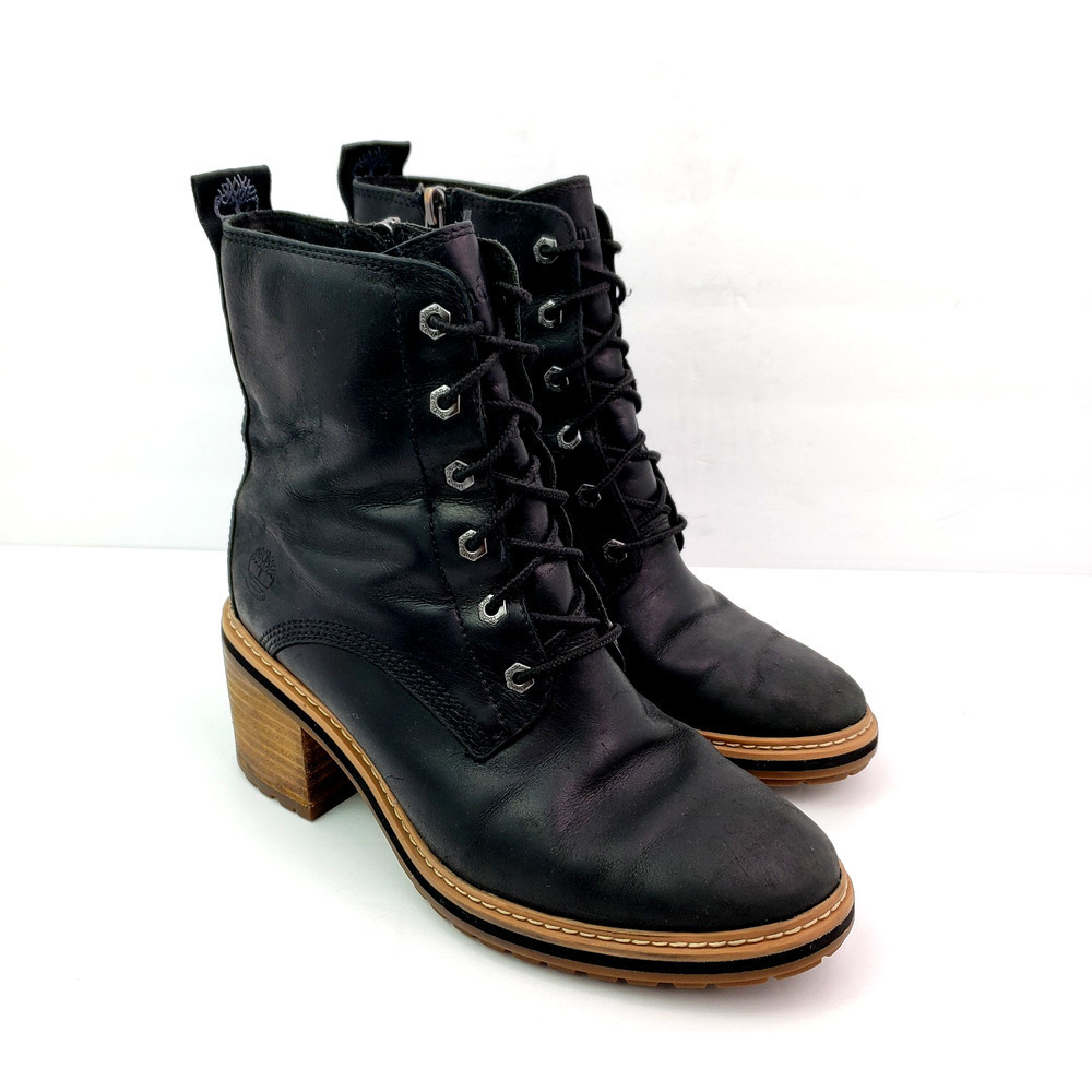 Timberland Sienna High Womens Size 6.5 Black Leather Zip Lace 2.5" Heel Boots